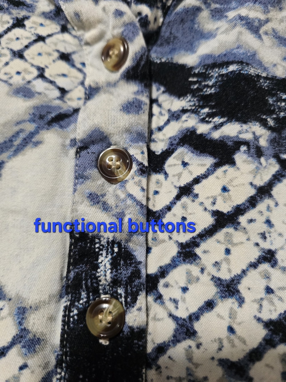 Blue & Cream Abstract Print Short Sleeve Blouse Pleated Back Detail - Picture 4 of 11